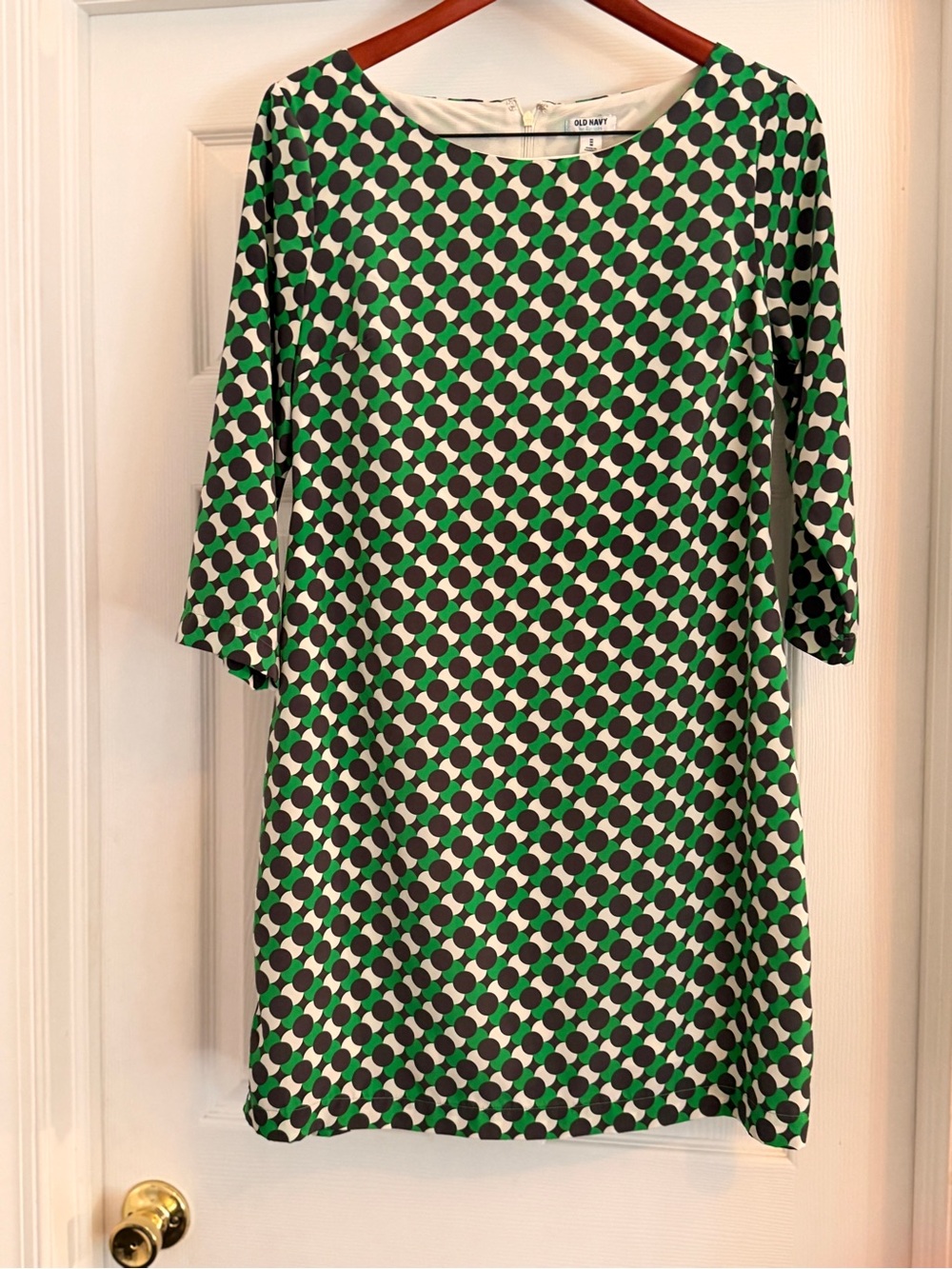Old Navy Green and Black Polka-Print Midi Shift Dress
